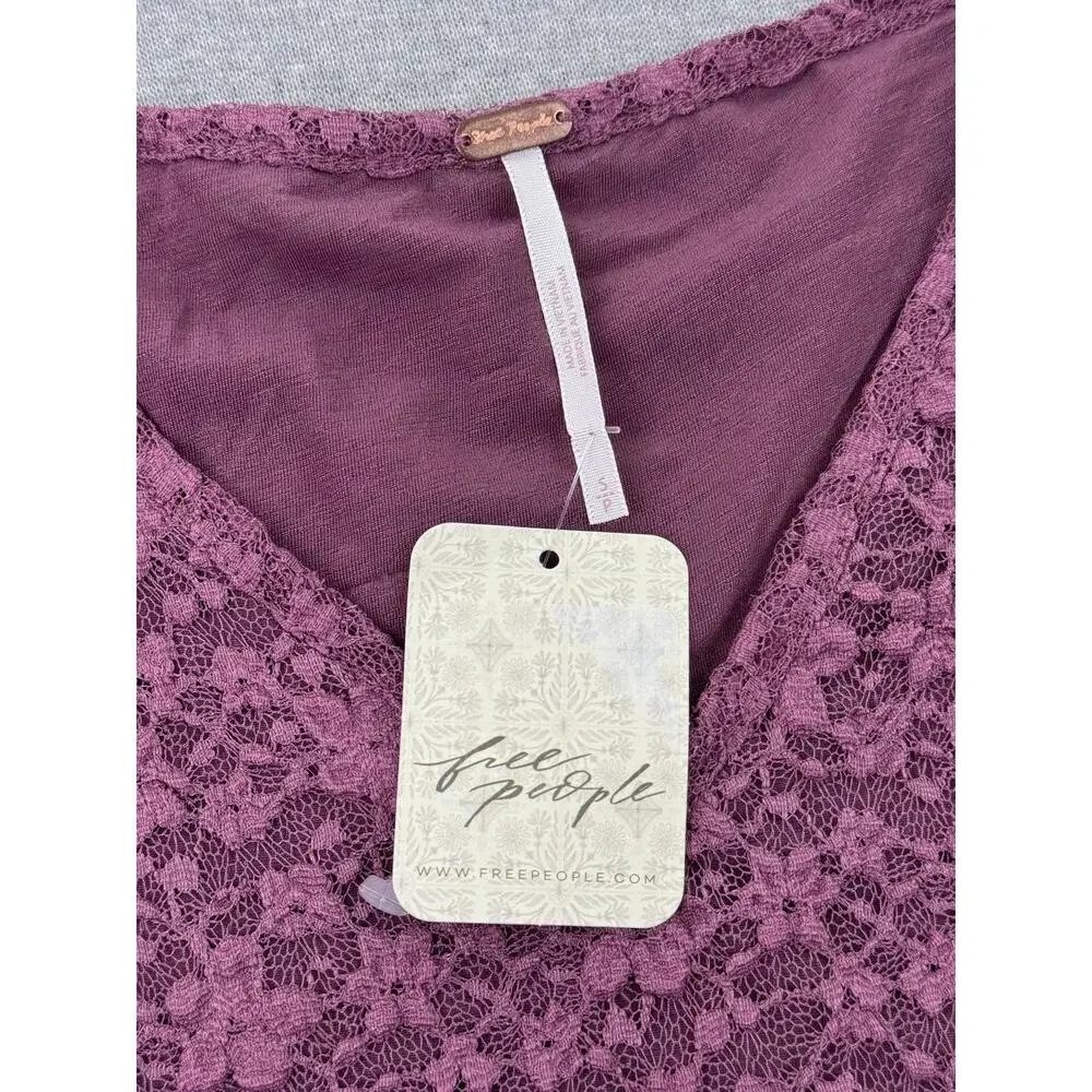 NWT Free People Stella Long Sleeve Top Womens S Tulipwood Purple Lace Ruffle